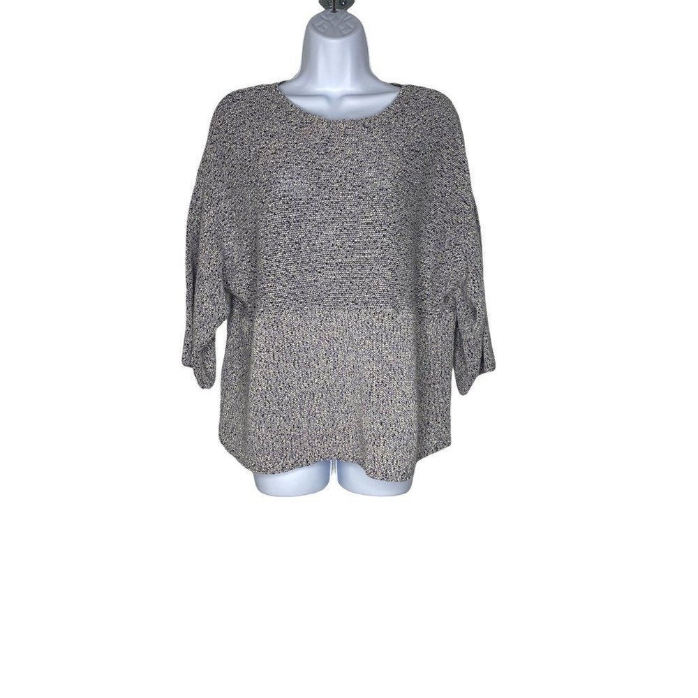 Purejill Womens Kinono Pullover Sweater Gray Purple 3/4 Sleeve V Neck S